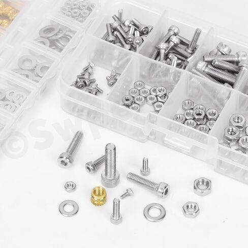 SWPEET 385PCS 5 أحجام M2 M2.5 M3 M4 M5 مسامير مقبس سداسي سداسي ومسامير ملولبة نحاس مع غسالات المكسرات مجموعة خيوط مفتاح ، 304 in Kuwait