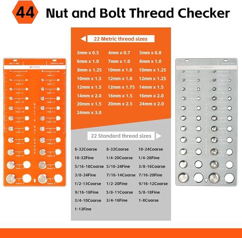 44 NUT و BOLT THEWST CHECKER قياسي ومقياس ، ومقياس الترباس ومقياس الخيط مع 22 متري و 22 ، مكتشف حجم الترباس ، مقياس الترباس قابل للتجربة على الجدار in Saudi Arabia