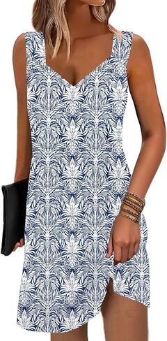 SAUKOLE Summer Dresses for Women Casual Loose Sleeveless Tank Dress Fashion V Neck Flowy Mini Short Sundress in Saudi Arabia