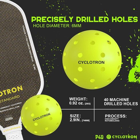 cyclotron P-40 Outdoor Pickleball Balls – USAPA Approved Pickleballs, 40-Hole Precision Design, High Visibility, Durable Seamless HDPE Construction, 3/6 Pack in Saudi Arabia