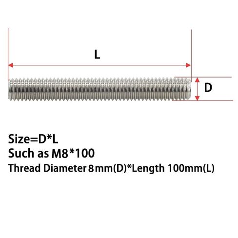 Threaded Rod, Metal Studs, 304 Stainless Steel Full Threaded Bar, M3 M4 M5 M6 Fully, Length 100-190mm Fully Metric Thread Rod 2pcs(M3 x 110MM) in Kuwait