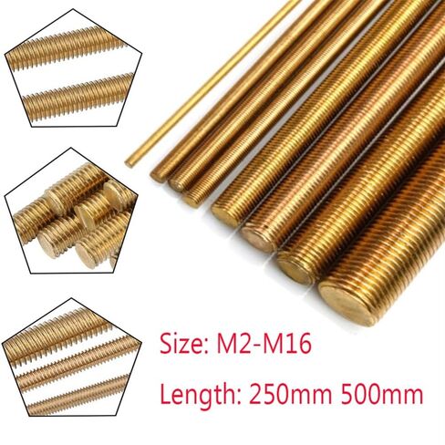 Threaded Rod, Metal Studs, Bolt nut Stud Thread Shaft Rod Bar Stud, Lenth 250 500mm Full Brass Thread Rod, M2 M14 M10 M16 Threaded Brass Rod, D*L 1PC(M8*500MM) in Kuwait