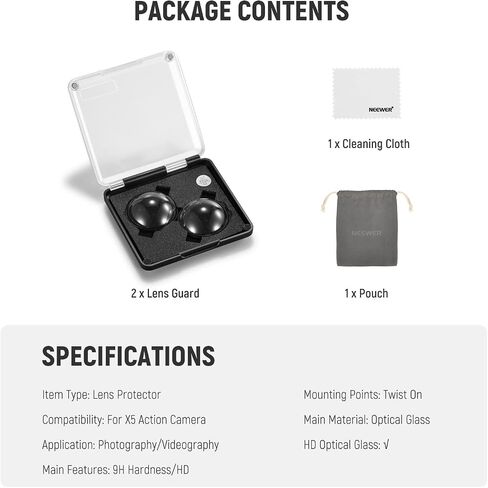 NEEWER X4 Lens Protectors Compatible with Insta360 X4 Action Camera, Pack of 2 for Insta 360 x4, Removable HD Tempered Glass Lens Protectors with 10H Hardness, with Cleaning Cloth & Case, LPC01 in Saudi Arabia