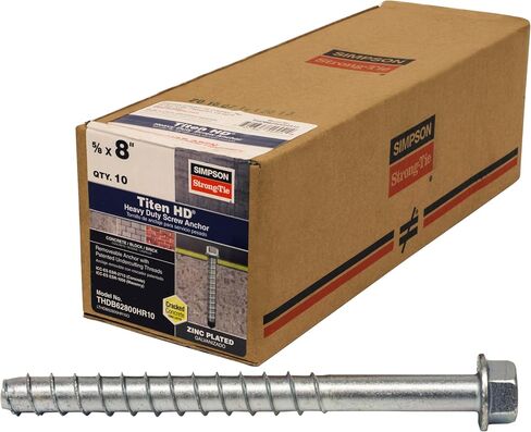 Simpson Strong-Tie THDB62800H 5/8 Inch x 8 Inch, Hex Washer Head, Zinc Plated Titen HD Heavy-Duty Screw Anchor for Concrete, Easy Installation (Pack of 10) in Saudi Arabia