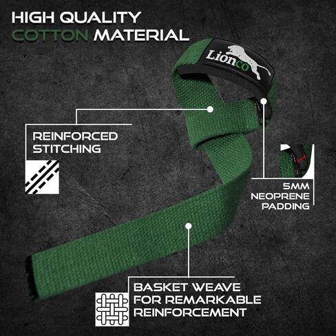 LIONCO Weightlifting Straps for Gym – Heavy Duty Padded Wrist Straps for Deadlifts, Powerlifting, Strength Training & CrossFit | Non-Slip Grip Lifting Straps for Men & Women, Bodybuilding, Fitness, Weight Training & Workout Support in Saudi Arabia