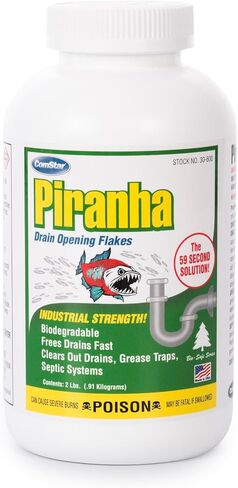 ComStar Piranha - Crystal Flakes, Non-Acid Drain Cleaner That Dissolves Grease, Hair & Root Growth in Sewer Lines Instantly, Made in USA, 2 Pounds (30-600) in Saudi Arabia