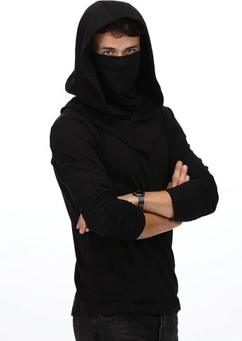 Assassin Hood and Mask Cotton Ninja Balaclava Adaptable Hoodie Casual Ren Faire Cosplay LARP Costume Cowl in Kuwait