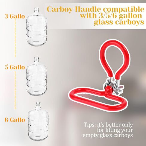 1 Pack Carboy Handle Heavy Duty Carboy Holder for Smooth Neck 3 Gallon 5 Gallon 6 Gallon 6.5 Gallon Glass Carboys Portable Glass Carboy Handle(Red) in Saudi Arabia