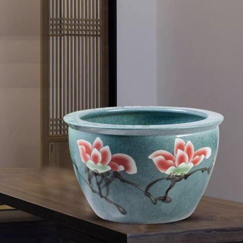 Small Fish Tank Ceramic Cylinder Goldfish Basin Water Lily Bowl Balcony Courtyard Water Tank Lotus Pot Garden Large Fish Tank Fish Tank Kit(63cm) in Saudi Arabia