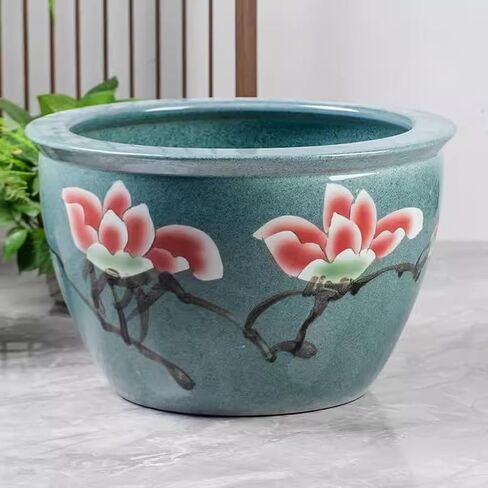 Small Fish Tank Ceramic Cylinder Goldfish Basin Water Lily Bowl Balcony Courtyard Water Tank Lotus Pot Garden Large Fish Tank Fish Tank Kit(63cm) in Saudi Arabia