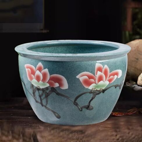 Small Fish Tank Ceramic Cylinder Goldfish Basin Water Lily Bowl Balcony Courtyard Water Tank Lotus Pot Garden Large Fish Tank Fish Tank Kit(63cm) in Saudi Arabia