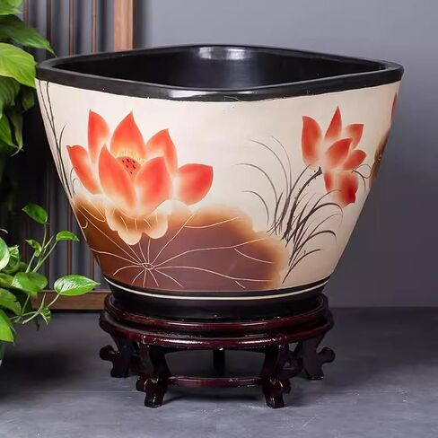 Small Fish Tank Antique Square Ceramic Goldfish Tank Living Room Old-Fashioned Large Water Tank Courtyard Lotus Tank Water Lily Tank Fish Tank Kit(53cm) in Saudi Arabia