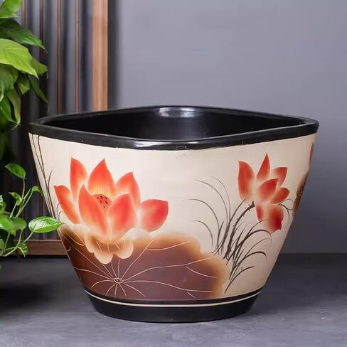 Small Fish Tank Antique Square Ceramic Goldfish Tank Living Room Old-Fashioned Large Water Tank Courtyard Lotus Tank Water Lily Tank Fish Tank Kit(53cm) in Saudi Arabia