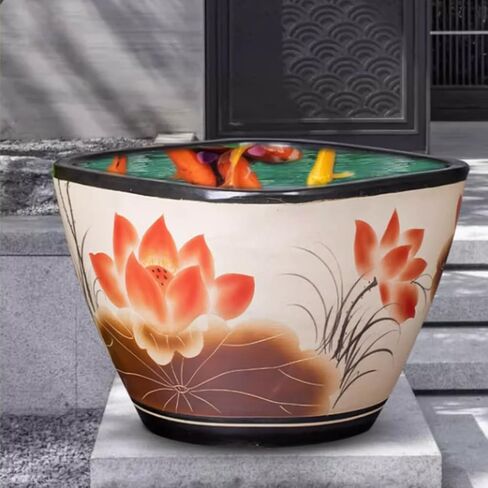 Small Fish Tank Antique Square Ceramic Goldfish Tank Living Room Old-Fashioned Large Water Tank Courtyard Lotus Tank Water Lily Tank Fish Tank Kit(53cm) in Saudi Arabia