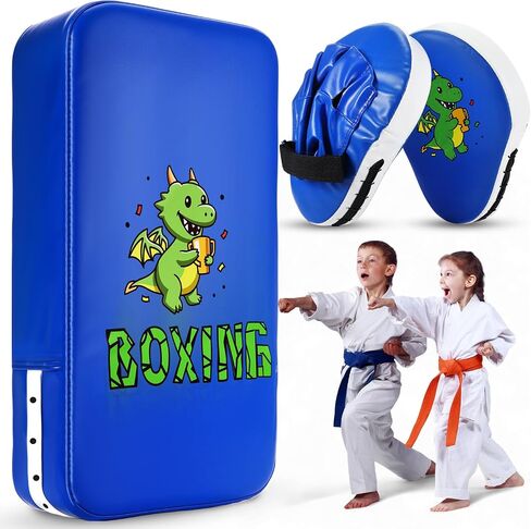 Hydren 2 in 1 Dinosaur Blue Dinosaur Mitts Mitts Rick Pack for Kids Boxing Mitts Facts و Taewondo Kick Pad Shield for Youth Boxing Muay Thai Karate Kickboxing Martial Arts Mma Home Gym Training in Saudi Arabia
