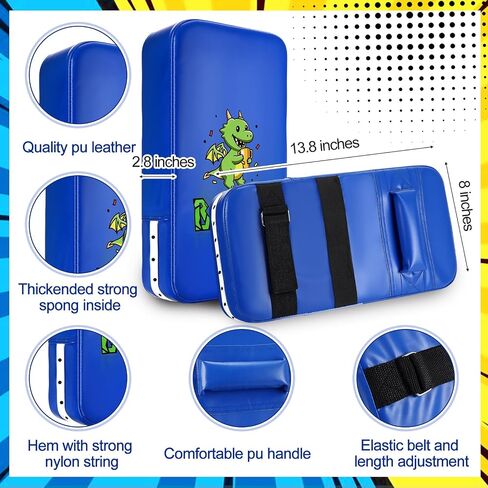 Hydren 2 in 1 Dinosaur Blue Dinosaur Mitts Mitts Rick Pack for Kids Boxing Mitts Facts و Taewondo Kick Pad Shield for Youth Boxing Muay Thai Karate Kickboxing Martial Arts Mma Home Gym Training in Saudi Arabia