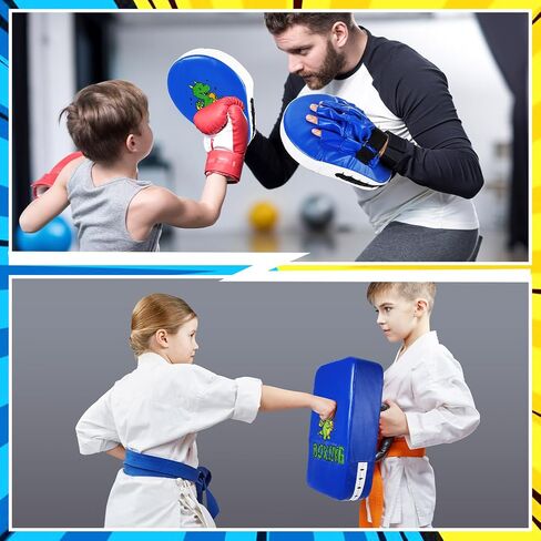 Hydren 2 in 1 Dinosaur Blue Dinosaur Mitts Mitts Rick Pack for Kids Boxing Mitts Facts و Taewondo Kick Pad Shield for Youth Boxing Muay Thai Karate Kickboxing Martial Arts Mma Home Gym Training in Saudi Arabia