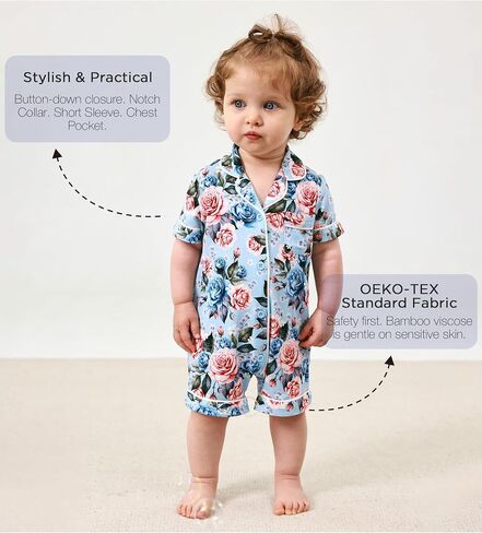 Baby Girl Bamboo Viscose Pajamas Button Down One Piece Rompers Infant Short Sleeve Jumpsuit in Kuwait