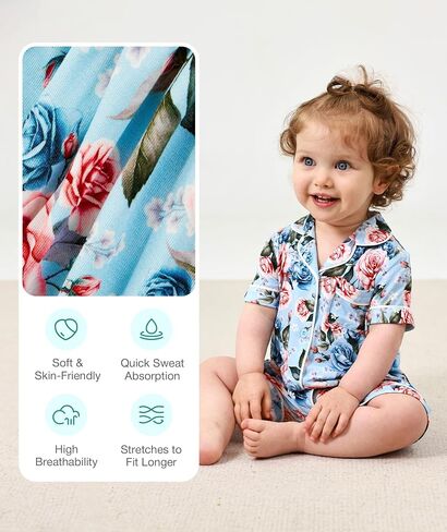 Baby Girl Bamboo Viscose Pajamas Button Down One Piece Rompers Infant Short Sleeve Jumpsuit in Kuwait