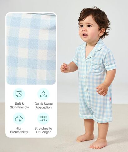 طفل طفلة الخيزران فيسكوز بيجاما زر أسفل قطعة واحدة من بذلة قصيرة الأكمام in Kuwait