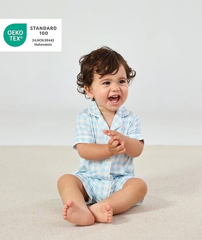 طفل طفلة الخيزران فيسكوز بيجاما زر أسفل قطعة واحدة من بذلة قصيرة الأكمام in Kuwait