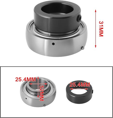 eMagTech 2pcs SA205-16 Eccentric Collar Locking Insert Bearing Suitable for Automobile Industry Papermaking Machinery Agricultural Machinery Inner 25.4mm, Diameter 52mm in Saudi Arabia
