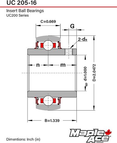 MAPLE ACE UC205-16 Insert Bearing 1" Bore, Spherical OD with Set Screws and Lubrication Hole in Saudi Arabia