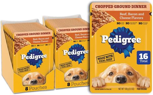 PEDIGREE CHOPPED GROUND DINNER طعام الكلاب الرطب الناعم للبالغين، مجموعة متنوعة من 30 قطعة، أكياس 3.5 أونصة in Kuwait