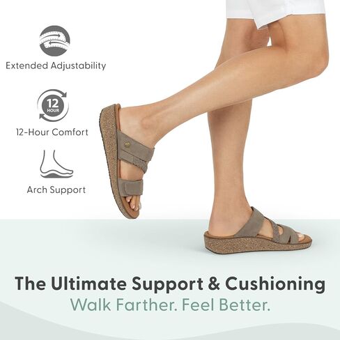 صندل جلدي نسائي من Orthofeet Carrie لتقويم العظام | شرائح من مزيج الفلين سهلة الارتداء بدون استخدام اليدين مع كعب عريض، وثلاثة أشرطة قابلة للتعديل، ودعم القوس، وتبطين مريح in Kuwait
