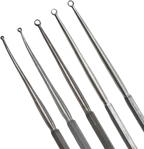 Ear Buck Curette Set of 5 Pieces - Ear Wax Removal Pick, Blunt, Curved with Loop Tips - German Stainless Steel in Saudi Arabia