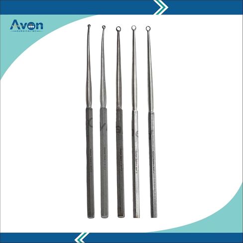 Ear Buck Curette Set of 5 Pieces - Ear Wax Removal Pick, Blunt, Curved with Loop Tips - German Stainless Steel in Saudi Arabia