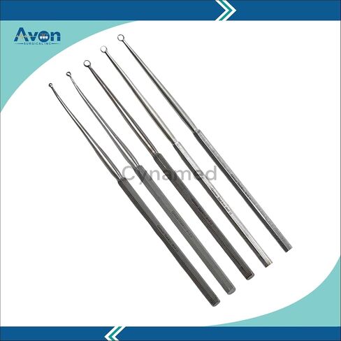 Ear Buck Curette Set of 5 Pieces - Ear Wax Removal Pick, Blunt, Curved with Loop Tips - German Stainless Steel in Saudi Arabia