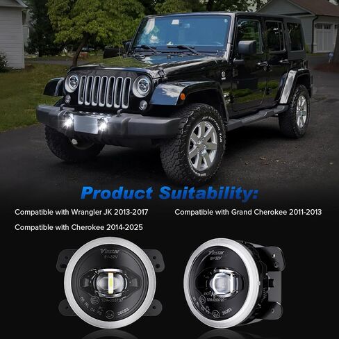 LED LED FOG FOG Light متوافق مع Wrangler JK JKU 2007-2018 ، Grand Cherokee 2011-2013 ، Cherokee 2014-2024 ، مجموعة ضباب الوفير الأمامية ، Lays Len in Kuwait