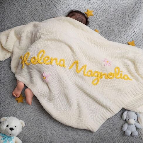 Personalized Baby Blanket - Custom Embroidered Blanket for Newborn Boys Girls with Hand-Embroidery & Monogrammed Name, Gifts for Baby Shower, Birthday, Christmas, Nursery Gifts Infant in Kuwait