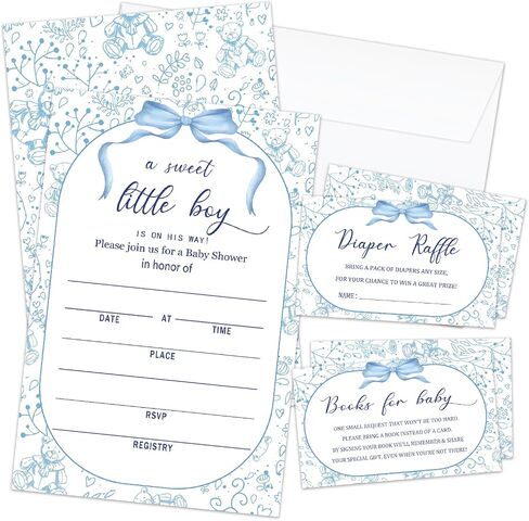 Floral Girls Baby Shower Invitations for Girl, Baby Shower Invites with Envelopes, Set of 25 Gender Reveal Invites Cards with Envelopes & Book Request Cards & Diaper Raffle Tickets -05 in Saudi Arabia