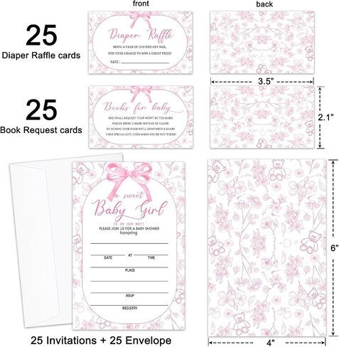 Floral Girls Baby Shower Invitations for Girl, Baby Shower Invites with Envelopes, Set of 25 Gender Reveal Invites Cards with Envelopes & Book Request Cards & Diaper Raffle Tickets -05 in Saudi Arabia