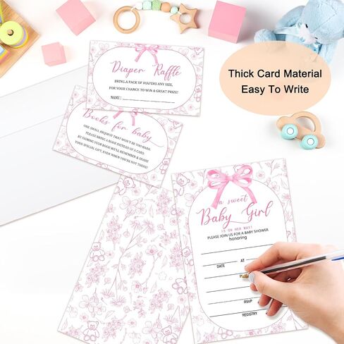 Floral Girls Baby Shower Invitations for Girl, Baby Shower Invites with Envelopes, Set of 25 Gender Reveal Invites Cards with Envelopes & Book Request Cards & Diaper Raffle Tickets -05 in Saudi Arabia
