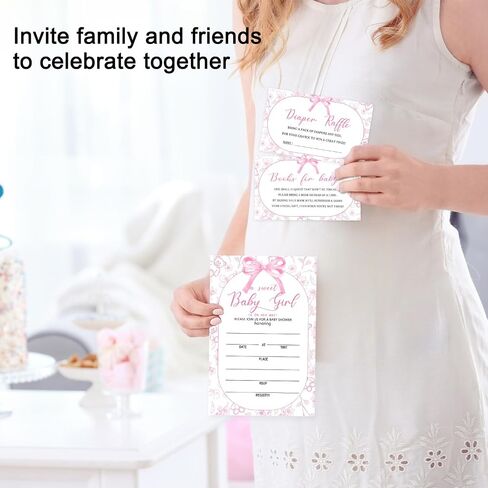 Floral Girls Baby Shower Invitations for Girl, Baby Shower Invites with Envelopes, Set of 25 Gender Reveal Invites Cards with Envelopes & Book Request Cards & Diaper Raffle Tickets -05 in Saudi Arabia