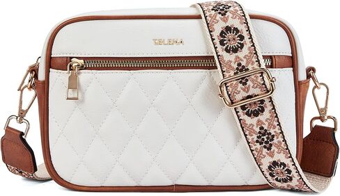Telena Crossbody Bags for Women Small Crossbody Purses Quilted Vegan Leather with Guitar Strap Beige with Brown in Saudi Arabia