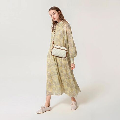 Telena Crossbody Bags for Women Small Crossbody Purses Quilted Vegan Leather with Guitar Strap Beige with Brown in Saudi Arabia