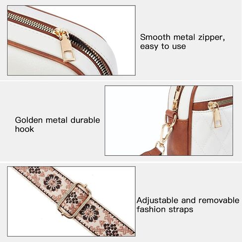 Telena Crossbody Bags for Women Small Crossbody Purses Quilted Vegan Leather with Guitar Strap Beige with Brown in Saudi Arabia
