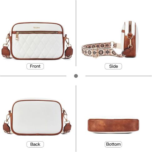 Telena Crossbody Bags for Women Small Crossbody Purses Quilted Vegan Leather with Guitar Strap Beige with Brown in Saudi Arabia