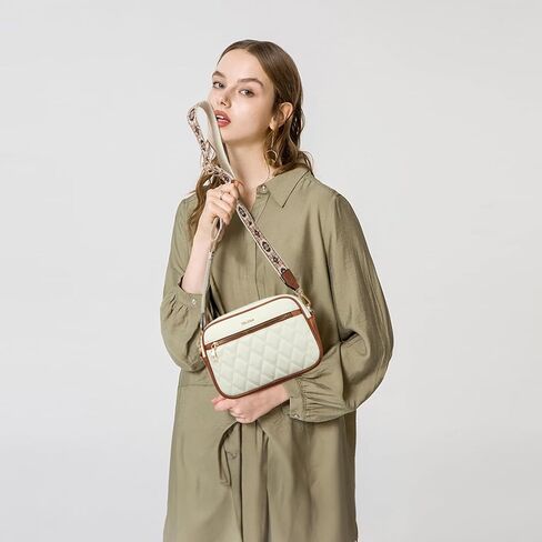 Telena Crossbody Bags for Women Small Crossbody Purses Quilted Vegan Leather with Guitar Strap Beige with Brown in Saudi Arabia