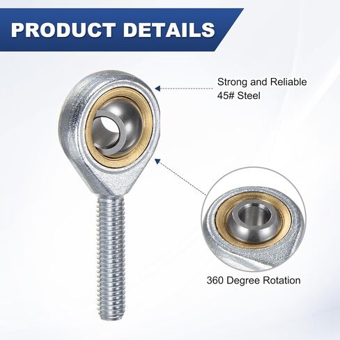 2-Pack POSA6 Rod End Bearing, 3/8 Inch Bore 3/8-24 Right Thread Self-Lubricating Male Thread Steel Joint Rod Ends W Jam Nuts for Forging Machine Tools in Kuwait