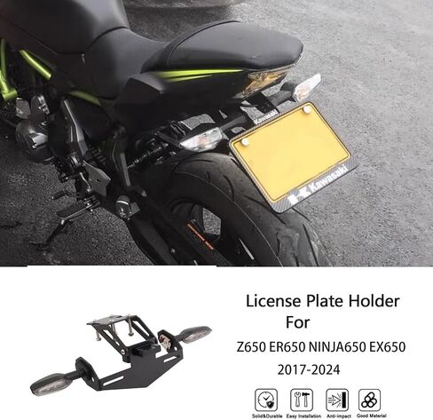 Tail Tidy Kit for Z650 ER650 Ninja650 EX650 2017-2024. مجموعة أدوات إخراج Fender مجهزة زاوية - حامل لوحة ترخيص قابل للتعديل ، مصباح لوحة الترخيص ، التوصيل والتشغيل أضواء إشارة الدوران (واضح) in Kuwait