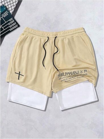 Floerns Men's 2 in 1 Shorts Cross Cross Print Athletic Gym Strings مع بطانة الضغط in Kuwait