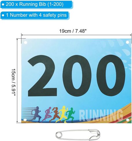 Patikil Tearproof Running Bib Bib Numbers 7 × 6 بوصة ، 1-200 أرقام منافس السباق مع دبوس أمان لمباراة الماراثون للمنافسة الرياضية ، متعدد الألوان ، متعدد الألوان in Kuwait