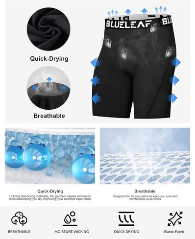 Blueleaf Men's Compression Shorts Sports Running Spandex Shorts Performance Athletic Workout Base Layer Underwear in Kuwait