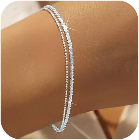 Dainty 925 Sterling Silver Birthstone Birclets for Women Zirconia solitaire Diamond Barelet Simple Sparkle Twisted Chair Bracelets Jewelry Jewelry Hisports لها in Kuwait