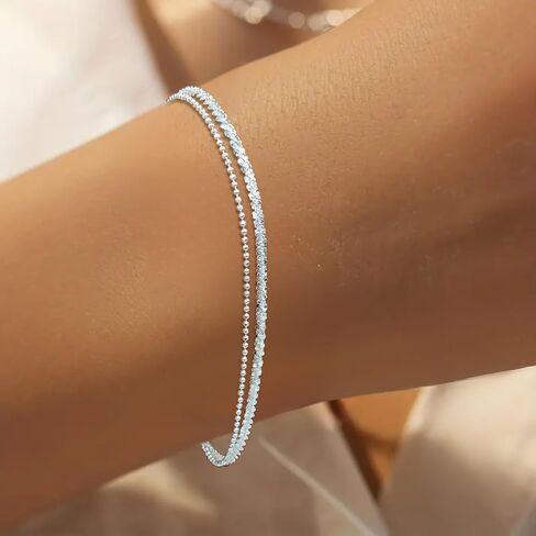 Dainty 925 Sterling Silver Birthstone Birclets for Women Zirconia solitaire Diamond Barelet Simple Sparkle Twisted Chair Bracelets Jewelry Jewelry Hisports لها in Kuwait